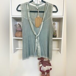 NWT POL Sage Tie Front Top